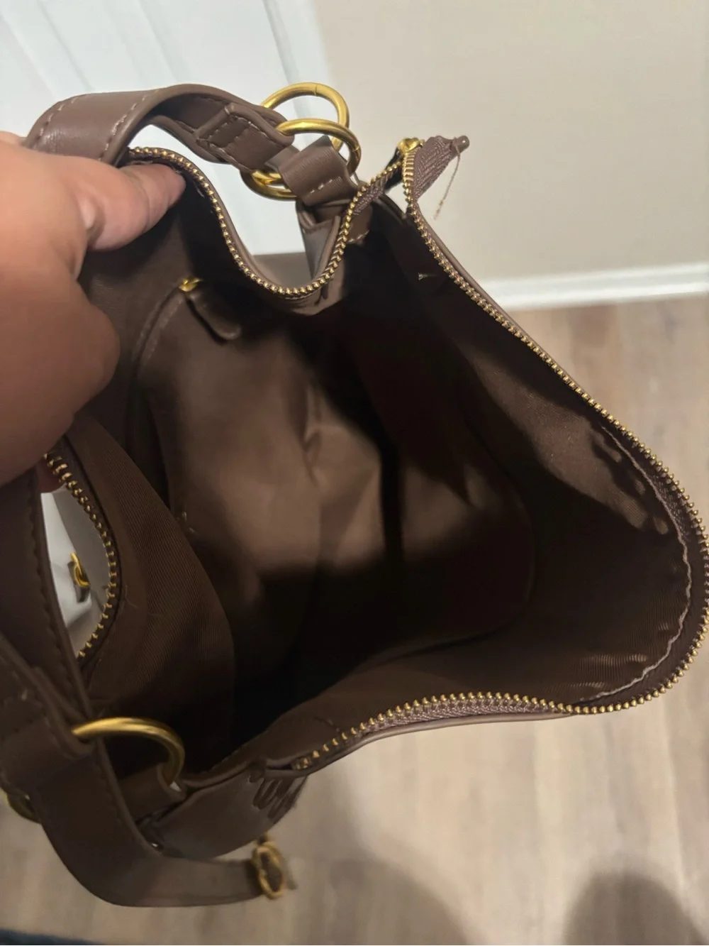 Embroidered Ribbon Detail Brown Tote Backpack